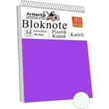 Telli Masaüstü Not Defteri Kareli A4 1 Adet Masa Üstü Plastik Kapaklı Spiralli Bloknot Blocknote 80 Yaprak Okul Ofis - Mor