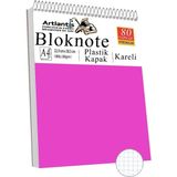 Telli Masaüstü Not Defteri Kareli A4 1 Adet Masa Üstü Plastik Kapaklı Spiralli Bloknot Blocknote 80 Yaprak Okul Ofis - Pembe