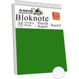 Telli Masaüstü Not Defteri Kareli A4 1 Adet Masa Üstü Plastik Kapaklı Spiralli Bloknot Blocknote 80 Yaprak Okul Ofis - Yeşil