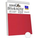 Telli Masaüstü Not Defteri Kareli A5 Orta Boy 1 Adet Masa Üstü Plastik Kapaklı Spiralli Bloknot Blocknote 80 Yaprak Büro - Kırmızı