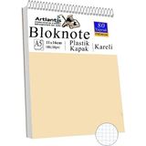 Telli Masaüstü Not Defteri Kareli A5 Orta Boy 1 Adet Masa Üstü Plastik Kapaklı Spiralli Bloknot Blocknote 80 Yaprak Büro - Krem