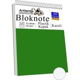 Telli Masaüstü Not Defteri Kareli A5 Orta Boy 1 Adet Masa Üstü Plastik Kapaklı Spiralli Bloknot Blocknote 80 Yaprak Büro - Yeşil
