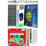 Telli Suluboya Bloğu Kağıdı A3 210Gr 20 Yaprak Dokulu Gölgelendirme Zımpara 24 Renk Aquarell Kuruboya Dereceli Uzatma
