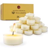 TELOSMA Doğal Balmumu Tealight Mumlar - 24 adet - Organik Küçük Mum Doğal Koku Dumansız Temiz Yanan - Beyaz