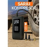 Telvesse 150PSI Şarjlı Araç Oto Kompresörü Powerbank LED Işıklı Lastik Top Yatak Şişirme Pompası 6000MAH 9624 - Siyah