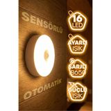 Telvesse 16LED 3MOD Hareket Sensörlü Şarjlı LED Işık Mıknatıslı Kablosuz Gece Lambası Koridor Işığı 47732