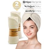 Telvesse 2 Adet Mikrofiber Saç Havlusu Lastikli Plaj Deniz Havuz Bonesi Banyo Saç Kurutma Baş Havlusu Krem - S - L