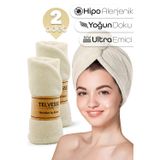 Telvesse 2 Adet Mikrofiber Saç Havlusu Lastikli Plaj Deniz Havuz Bonesi Banyo Saç Kurutma Baş Havlusu Krem