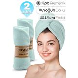 Telvesse 2 Adet Mikrofiber Saç Havlusu Lastikli Plaj Deniz Havuz Bonesi Banyo Saç Kurutma Baş Havlusu Turkuaz - S - L
