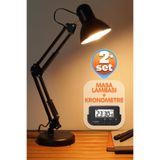 Telvesse 2li SET Masa Lambası + Kronometreli Öğrenci Saati Akrobat Metal 360° Çalışma Masası Lambası Siyah