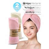 Telvesse 2li Set Mikrofiber Saç Havlusu Plaj Deniz Havuz Bonesi Banyo Saç Kurutma Baş Havlusu Krem-Pembe