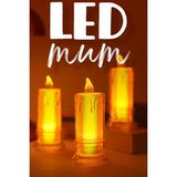 Telvesse 3 Adet LED Mum Simli Tipi Pil Dahil Dumansız Alev Ledli Yapay Dekoratif Mum Işığı Büyük PT423 - Şeffaf