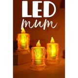Telvesse 3 Adet LED Mum Simli Tipi Pil Dahil Dumansız Alev Ledli Yapay Dekoratif Mum Işığı Orta PT421 - Şeffaf