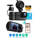 Telvesse 3 Kameralı Wifi Ekran Araç Kamerası Fullhd Geniş Ön + Arka + Araç Içi Kamera Hareket Sensörü EF1313 - Siyah