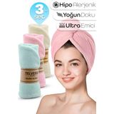 Telvesse 3lü Set Mikrofiber Saç Havlusu Plaj Deniz Havuz Bonesi Banyo Saç Kurutma Baş Havlusu Krm-Pmb-Trkuaz - Pembe - S - L