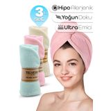 Telvesse 3lü Set Mikrofiber Saç Havlusu Plaj Deniz Havuz Bonesi Banyo Saç Kurutma Baş Havlusu KRM-PMB-TRKUAZ