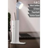 Telvesse 4in1 Şarjlı Masa Lambası Powerbank Özellikli Telefon Standlı Kamp El Feneri Çalışma Okuma Işığı 975 (Beyaz)