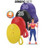 Telvesse 4'lü Set 5+15+25+35 kg Barfiks Lastiği Gym Direnç Bandı Antrenman Kas Geliştirme Renkli