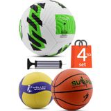 Telvesse 4'LÜ SET Basketbol Voleybol Sert Zemin CLUB Futbol Topu Top Şişirme Pompası Seti Yeşil-018