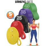 Telvesse 5+15+25+35+45 KG 5'li SET Barfiks Lastiği Gym Resistance Band Antrenman Kas Geliştirme Bandı 5 BOY