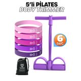 Telvesse 6LI SET Body Trimmer + Pilates Lastiği Seti Mekik Kürek Çekme Spor Kondisyon Egzersiz Aleti Mor