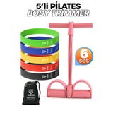 Telvesse 6LI SET Body Trimmer + Pilates Lastiği Seti Mekik Kürek Çekme Spor Kondisyon Egzersiz Aleti Pembe