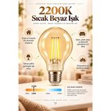 Telvesse A60 Dimmerli Rustik Gün Işığı 2200K Amber LED Ampul Filament E27 Duylu Filamanlı Edison Ampül - 100 - 200 W