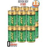 Telvesse Atc 12LI Büyük Boy Pil R20 D-Size Pil D Boy Pil Oyuncak Pili Çinko Karbon Pil Zn-C 1.5 V - 12'li