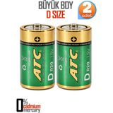 Telvesse Atc 2li Büyük Boy Pil R20 D-Size Pil D Boy Pil Oyuncak Pili Çinko Karbon Pil Zn-C 1.5 V - 2'li