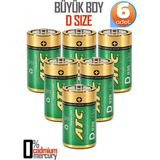 Telvesse Atc 6lı Büyük Boy Pil R20 D-Size Pil D Boy Pil Oyuncak Pili Çinko Karbon Pil Zn-C 1.5 V - 6'lı