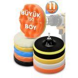 Telvesse Büyük Boy 11 Parça 150mm Pasta Cila Polisaj Süngeri Seti Matkap Uyumlu Pasta Cila Parlatma Pedi Seti