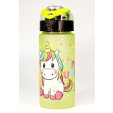 Telvesse Çocuk Su Matarası Tritan Pipetli Su Şişesi Geniş Ağız Unicorn Okul Suluğu BPAsız 500mL Yeşil T0108