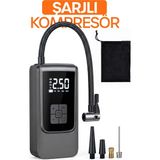 Telvesse Dijital Ekranlı Şarjlı Araç Hava Kompresörü Ledli Powerbank Lastik Top Yatak Şişirme Pompası 150PSI - Siyah