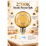 Telvesse G80 Dimmerli Rustik Gün Işığı 2700K Amber LED Ampul Filament E27 Duylu Filamanlı Edison Ampül - 100 - 200 W