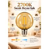 Telvesse G95 Dimmerli Rustik Gün Işığı 2700K Amber LED Ampul Filament E27 Duylu Filamanlı Edison Ampül