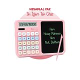 Telvesse LCD Ekran Yazı Tahtalı Hesap Makinesi 12 Haneli Tabletli Hesap Makinesi Pastel Pembe