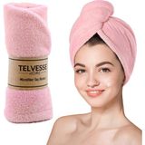 Telvesse Mikrofiber Saç Havlusu Plaj Deniz Havuz Bonesi Banyo Saç Kurutma Baş Havlusu Pembe - 29 x 67 cm