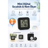 Telvesse Mini Sıcaklık Nem Ölçer LCD Ekranlı Oda Termometre Duvara Takılabilen Masaüstü Isı Göstergesi Siyah