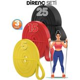 Telvesse Renkli 5 + 15 + 25 kg 3'lü Set Barfiks Lastiği Gym Direnç Lastiği Antrenman Bandı
