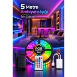 Telvesse Rgb Şerit LED Kumandalı 5 Metre 4 Animasyonlu 16 Renk Tak Çalıştır Şerit LED Işık Aydınlatma