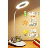 Telvesse Şarjlı Masa Lambası Dokunmatik 3 Renk 24 LED Telefon Standlı Kademeli Çalışma Okuma Işığı Gece Lambası - Beyaz