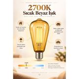 Telvesse ST64 Dimmerli Rustik Gün Işığı 2700K Amber LED Ampul Filament E27 Duylu Filamanlı Edison Ampül - 100 - 200 W