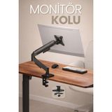 Telvesse Tek Kollu Monitör Kolu Vesa Uyumlu Hareket Ayarlanabilir Monitör Standı 17-32" 9kg Kapasite Tutucu - Siyah