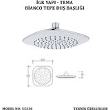 Tema Bianco Tepe Duş Başlığı Paslanmaz Krom Kaplama Ergonomik Oval Tasarım ile Modern Banyo İçin