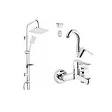 Tema Flora Batarya Seti + 53242 Rain Carismo Tepe Duş Sistemi | Banyo Lavabo Bataryası ve Duş Takımı Gri