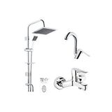Tema TEMA Flora Banyo Lavabo Bataryası Seti ve Rain Quadro Tepe Duş Sistemi Gri