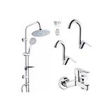 Tema TEMA Flora Banyo Lavabo Mutfak Batarya Seti ve 53230 Rain Tondo Duş Sistemi Krom Banyo Seti Gri