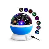 temalife TEMALİFE Yıldızlı Renkli Gökyüzü Projeksiyon Çocuk Genç Gece Ve Masa Lambası PİLLİ VE USB Lİ MAVİ