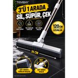 TEMBAY 35 cm Silikon Yer Sileceği Çekçek Çekpas – 120 cm Uzun Saplı 180° Döner Başlıklı Yer Ve Cam Sileceği