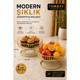 TEMBAY Ayaklı Metal Meyvelik Gold Mermer Desenli Meyve Sepeti 23,5 cm